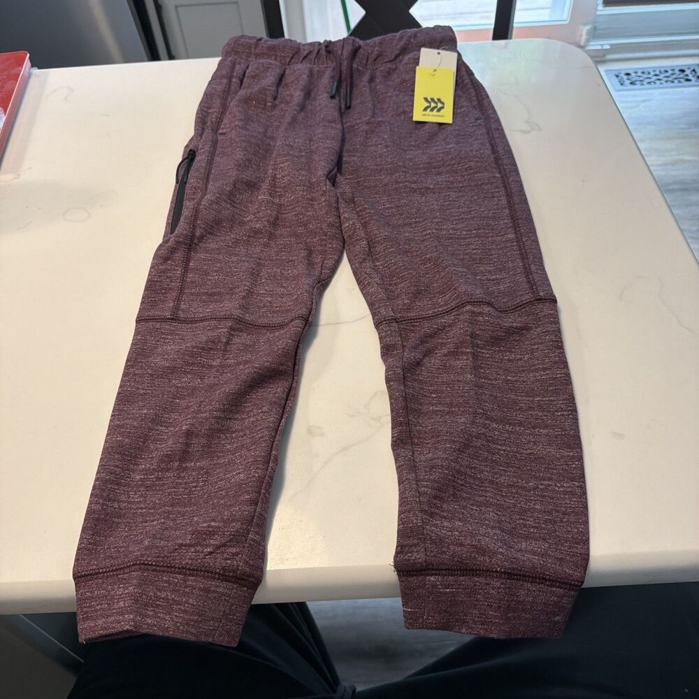 Boys All In Motion Jogger Pants Size S(6-7) Burgundy Drawstring Pull On NWT